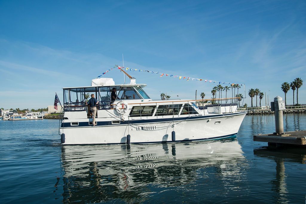 A Prince Charters boat docked in Huntington Harbour