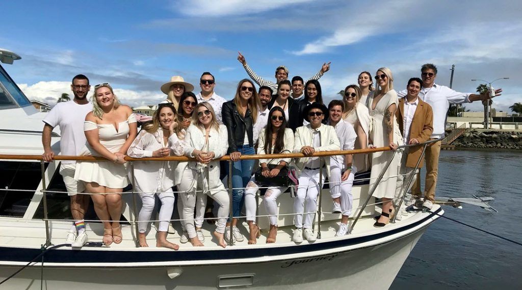 Large group celebration on a private charter